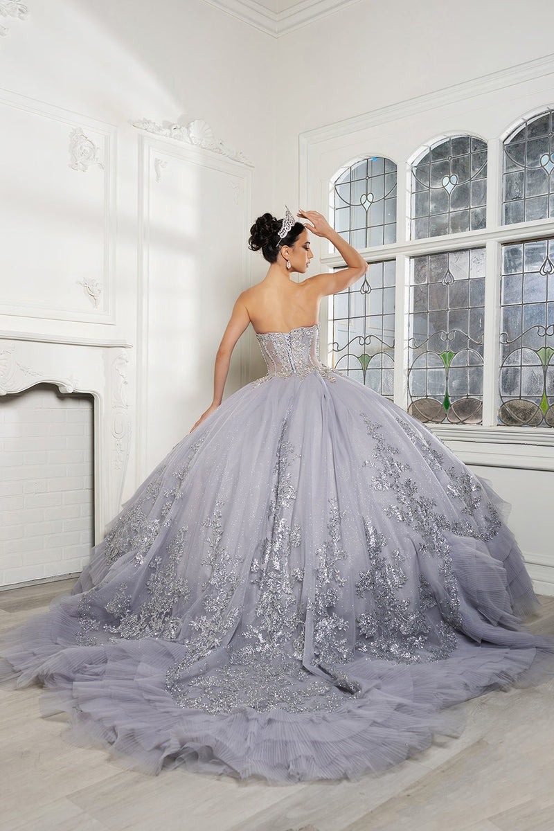 Luxury Ball Gown QuinceaƱera Dress with Glitter Tulle Skirt & Beaded Corset By Layla K LK284