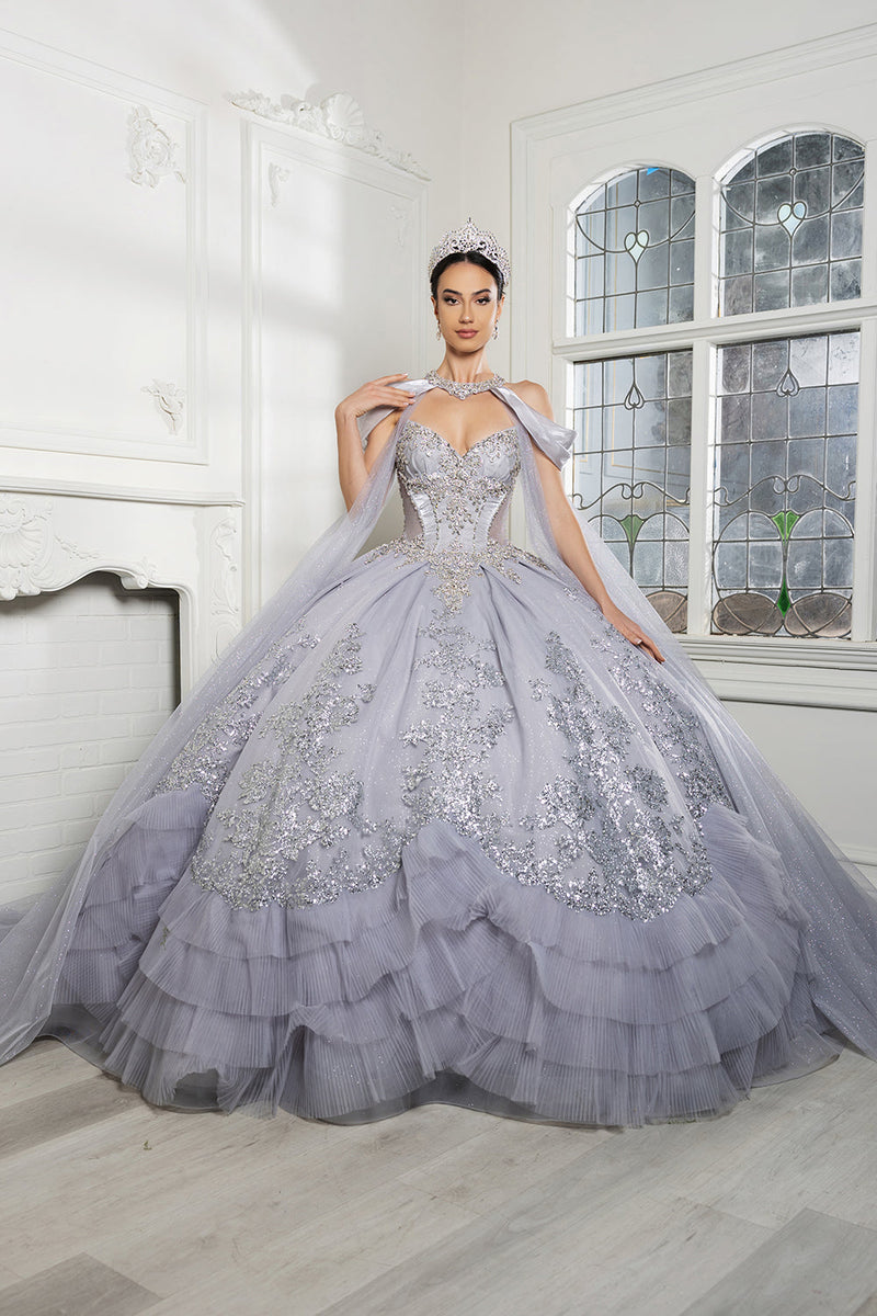 Luxury Ball Gown QuinceaƱera Dress with Glitter Tulle Skirt & Beaded Corset By Layla K LK284
