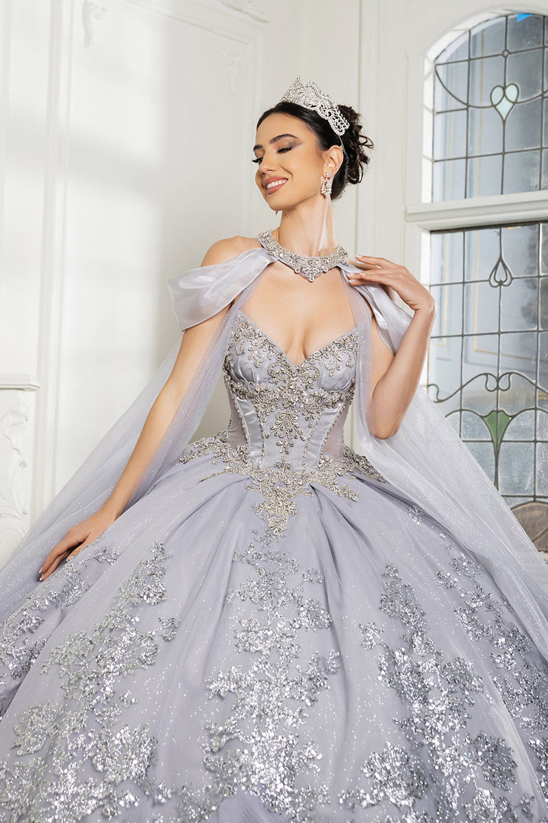 Luxury Ball Gown QuinceaƱera Dress with Glitter Tulle Skirt & Beaded Corset By Layla K LK284