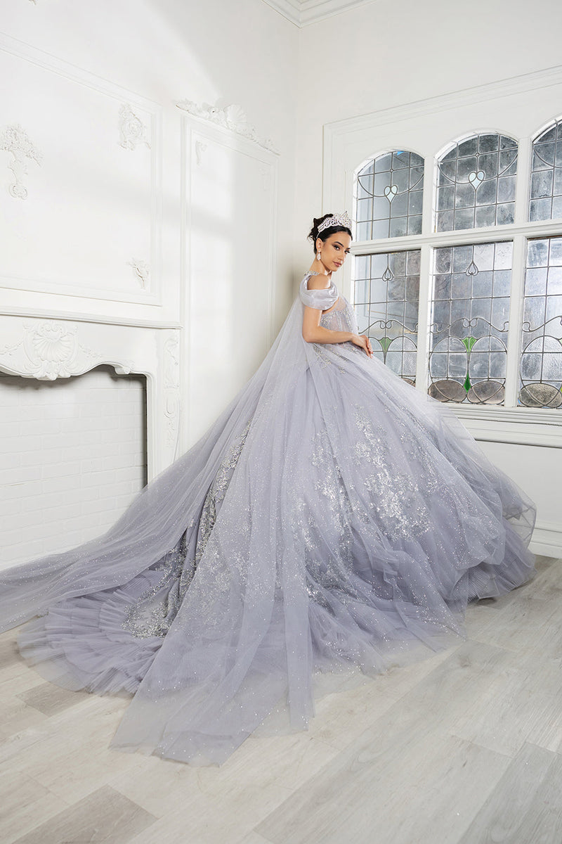 Luxury Ball Gown QuinceaƱera Dress with Glitter Tulle Skirt & Beaded Corset By Layla K LK284