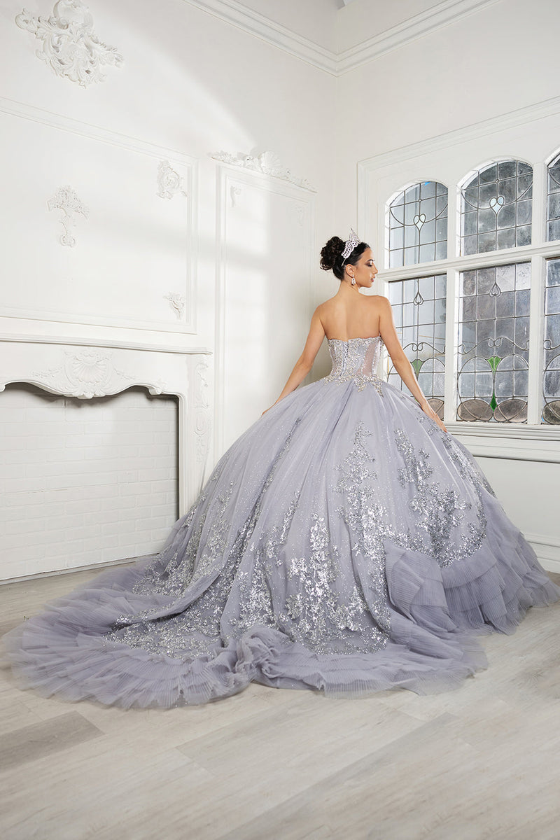 Luxury Ball Gown QuinceaƱera Dress with Glitter Tulle Skirt & Beaded Corset By Layla K LK284