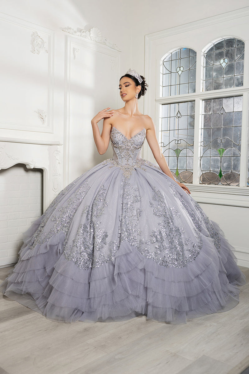 Luxury Ball Gown QuinceaƱera Dress with Glitter Tulle Skirt & Beaded Corset By Layla K LK284