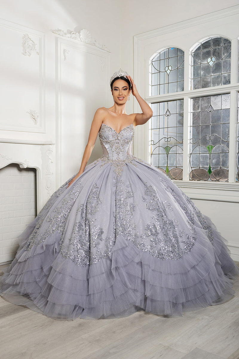 Luxury Ball Gown QuinceaƱera Dress with Glitter Tulle Skirt & Beaded Corset By Layla K LK284