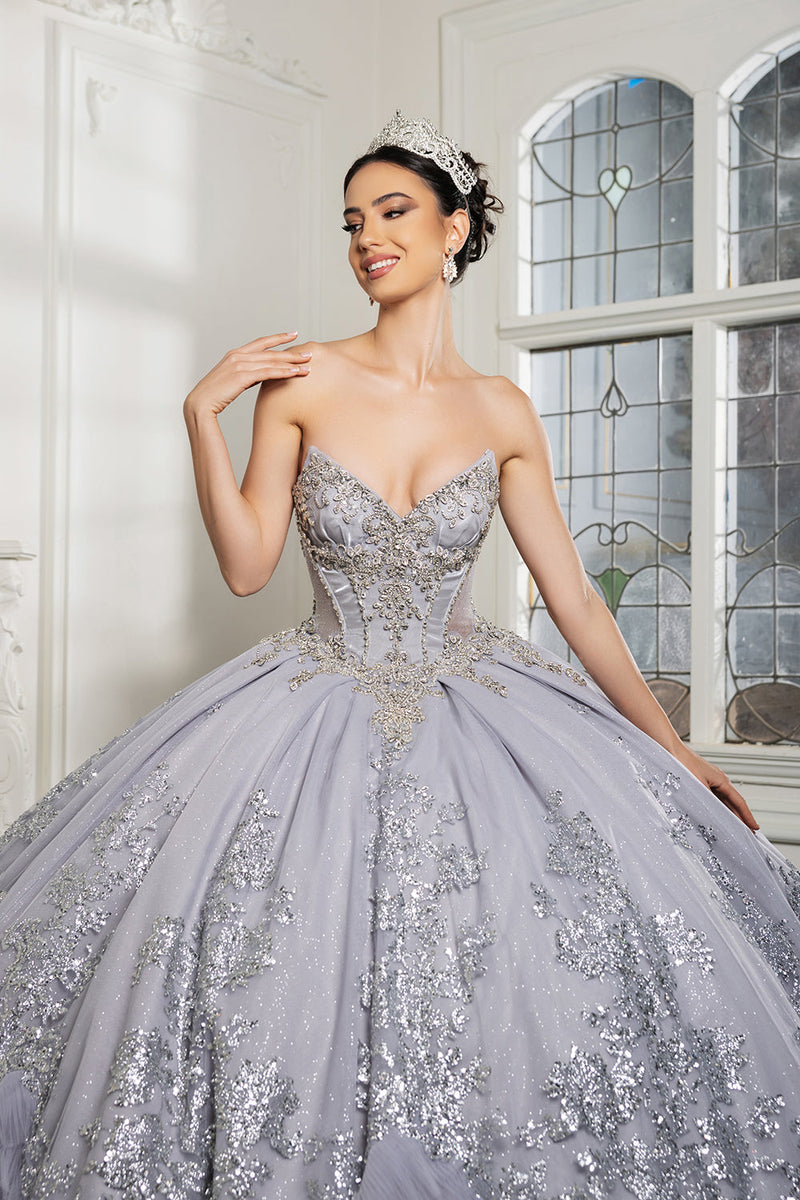 Luxury Ball Gown QuinceaƱera Dress with Glitter Tulle Skirt & Beaded Corset By Layla K LK284