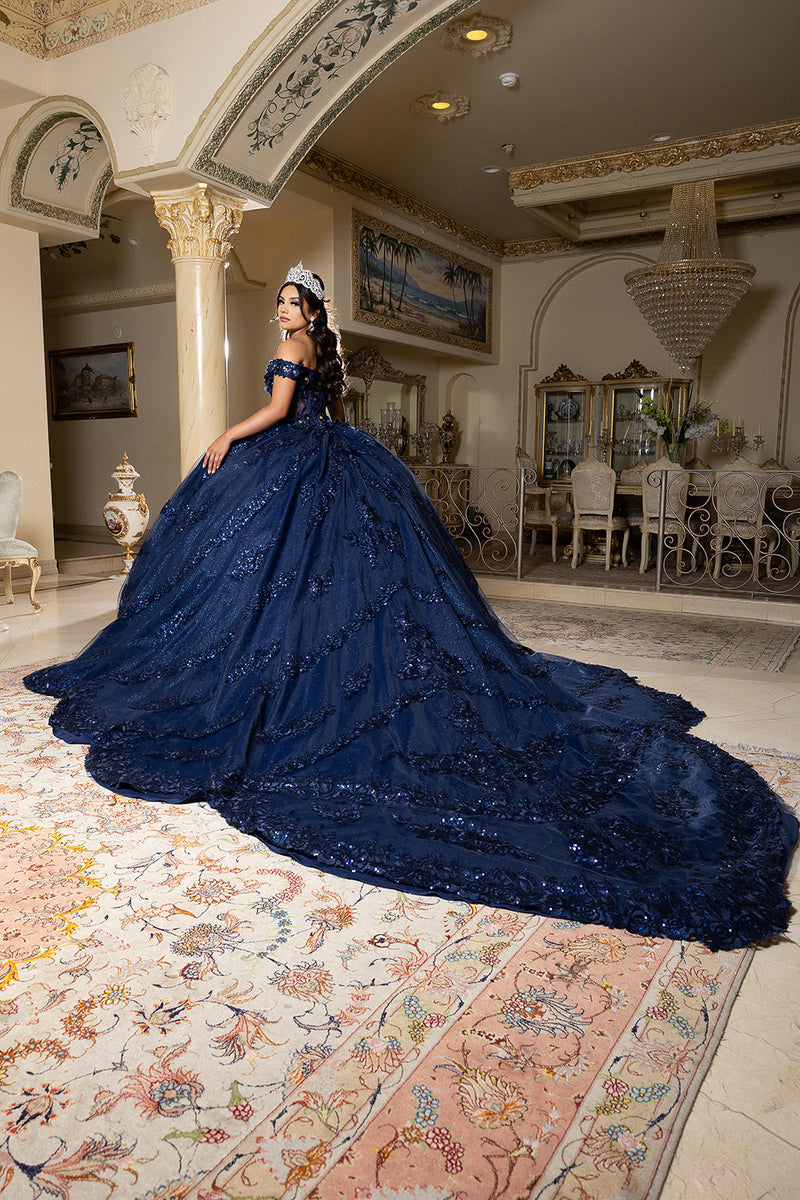 Off the Shoulder QuinceaƱera Ball Gown with Sequins 3D Floral Lace Sweet 16 Dress by Layla K LK285