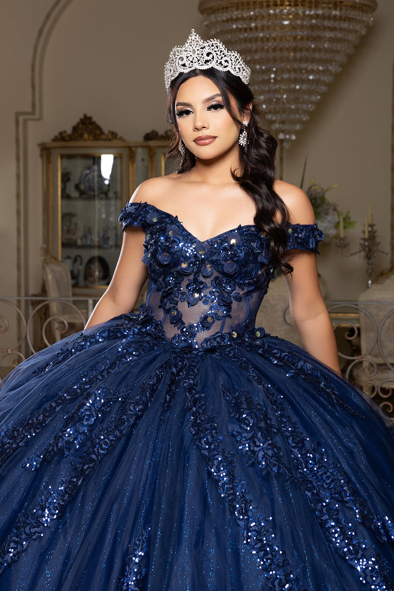 Off the Shoulder QuinceaƱera Ball Gown with Sequins 3D Floral Lace Sweet 16 Dress by Layla K LK285