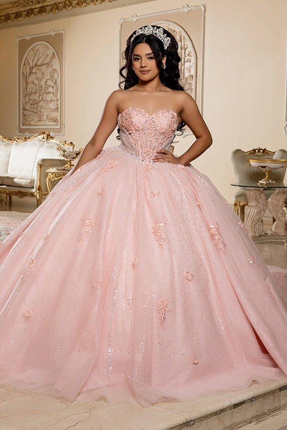 Beaded Corset Bodice & Glitter Tulle Skirt Strapless Sweetheart Birthday Dress By Layla K LK288