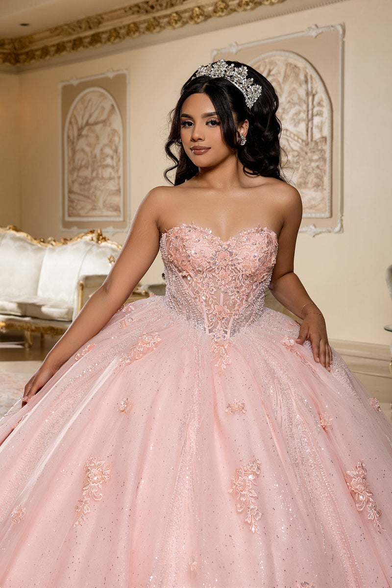 Beaded Corset Bodice & Glitter Tulle Skirt Strapless Sweetheart Birthday Dress By Layla K LK288