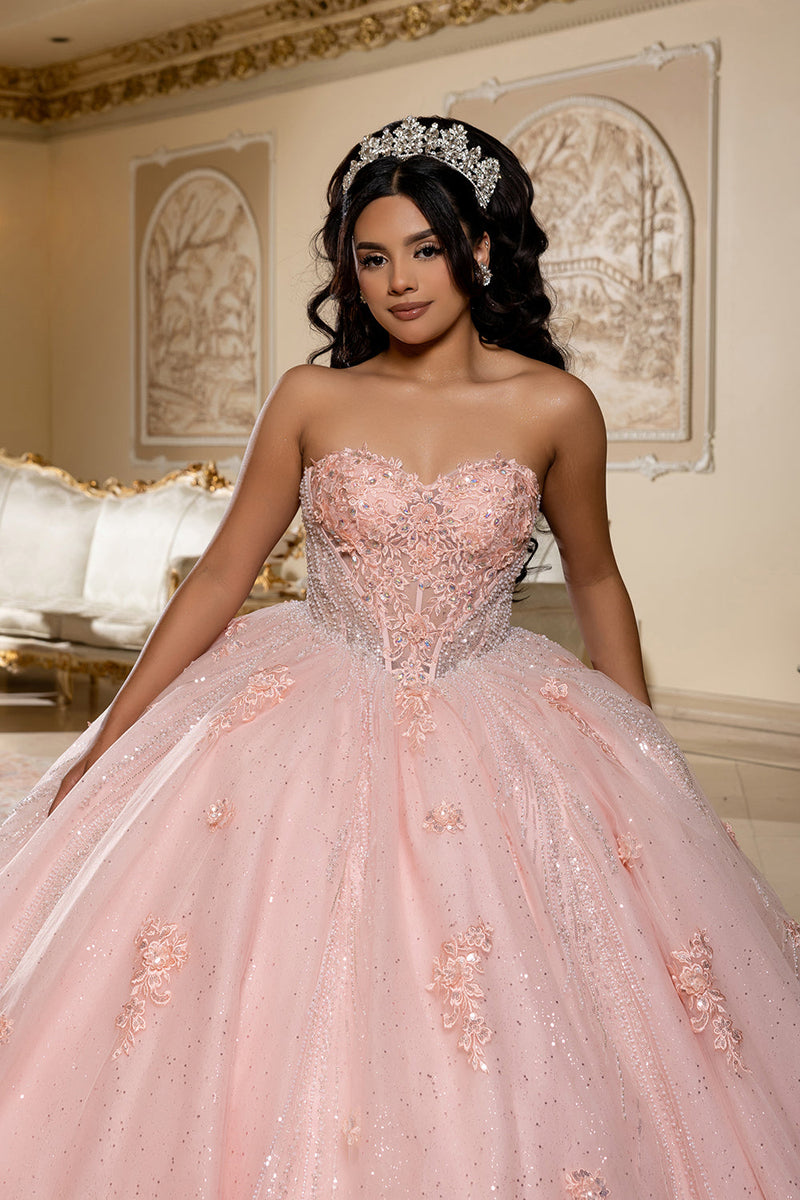 Beaded Corset Bodice & Glitter Tulle Skirt Strapless Sweetheart Birthday Dress By Layla K LK288