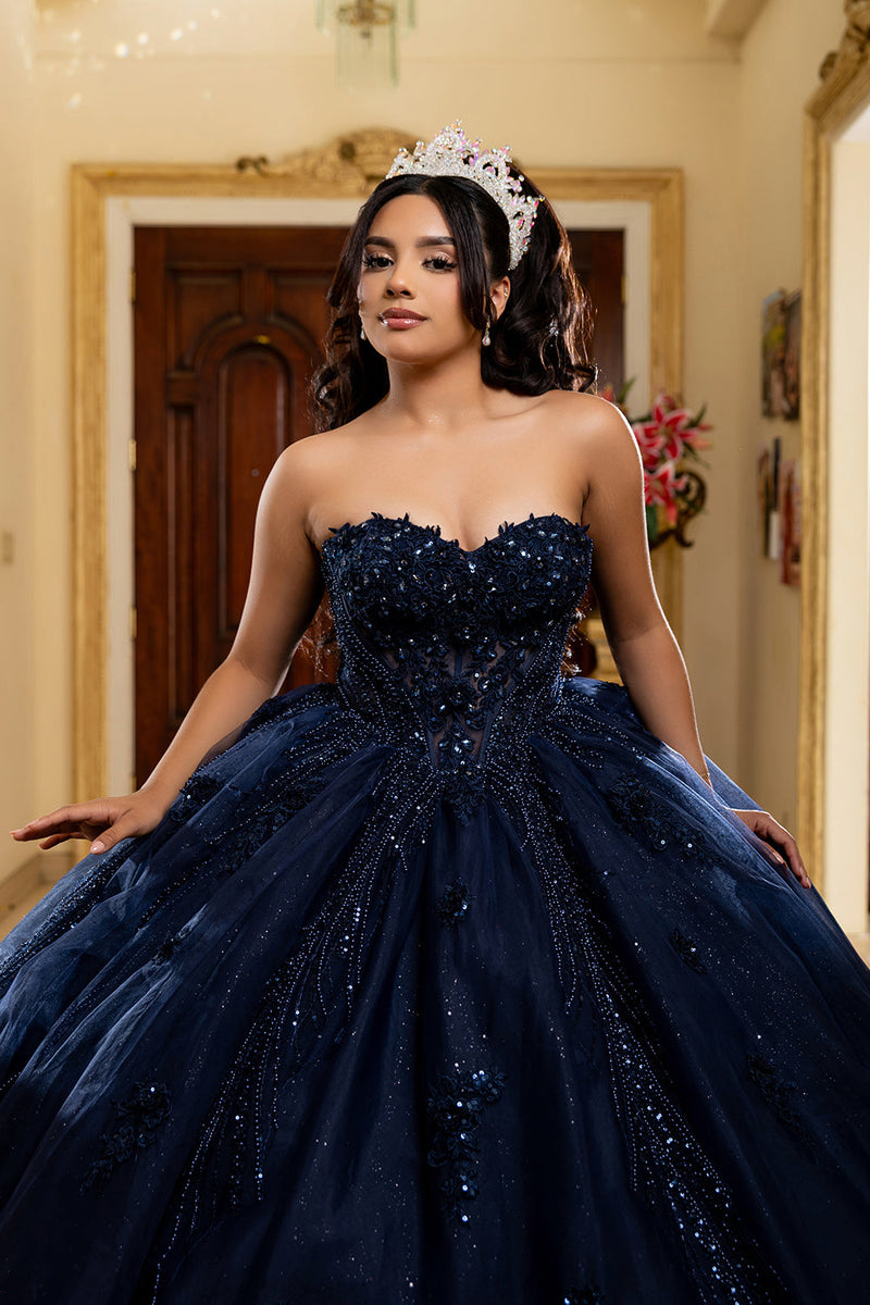 Beaded Corset Bodice & Glitter Tulle Skirt Strapless Sweetheart Birthday Dress By Layla K LK288