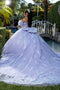 Quinceañera Ball Gown with Beaded Corset Bodice Lace Appliqués & Cathedral Train by Layla K LK290