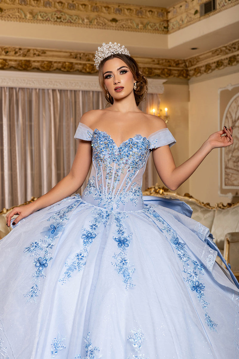 Off-Shoulder Floral Illusion Corset Convertible Ball Gown & Mini Sheath Dress by Layla K LK304