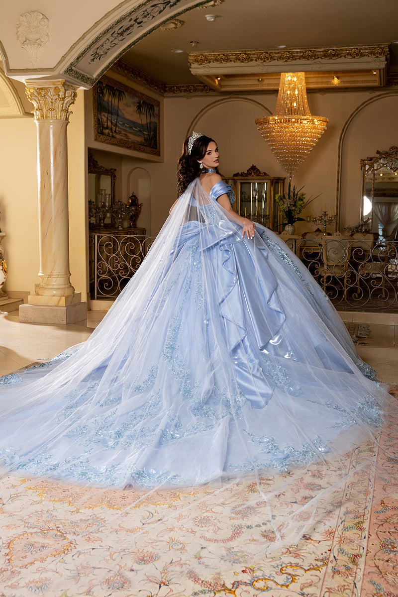 Off-Shoulder Plunging Sweetheart 3D Floral Illusion Corset QuinceaƱera Dress by Layla K LK305