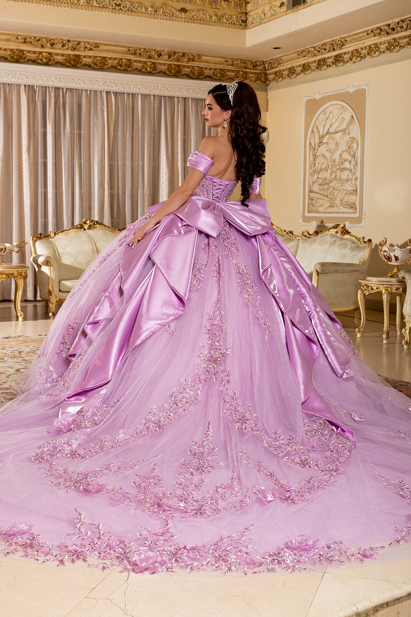 Off-Shoulder Plunging Sweetheart 3D Floral Illusion Corset QuinceaƱera Dress by Layla K LK305