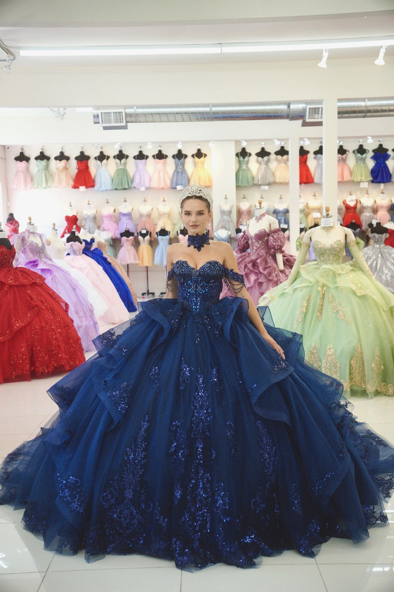 Off-Shoulder Sweetheart Beaded Corset Glitter Tulle Lace Appliqué Ball Gown by Layla K LK306
