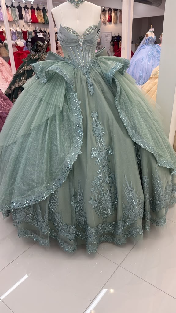 Sleeveless Ball Gown with Beaded Sweetheart Bodice, Big Bow & Corset Back by Layla K LK308