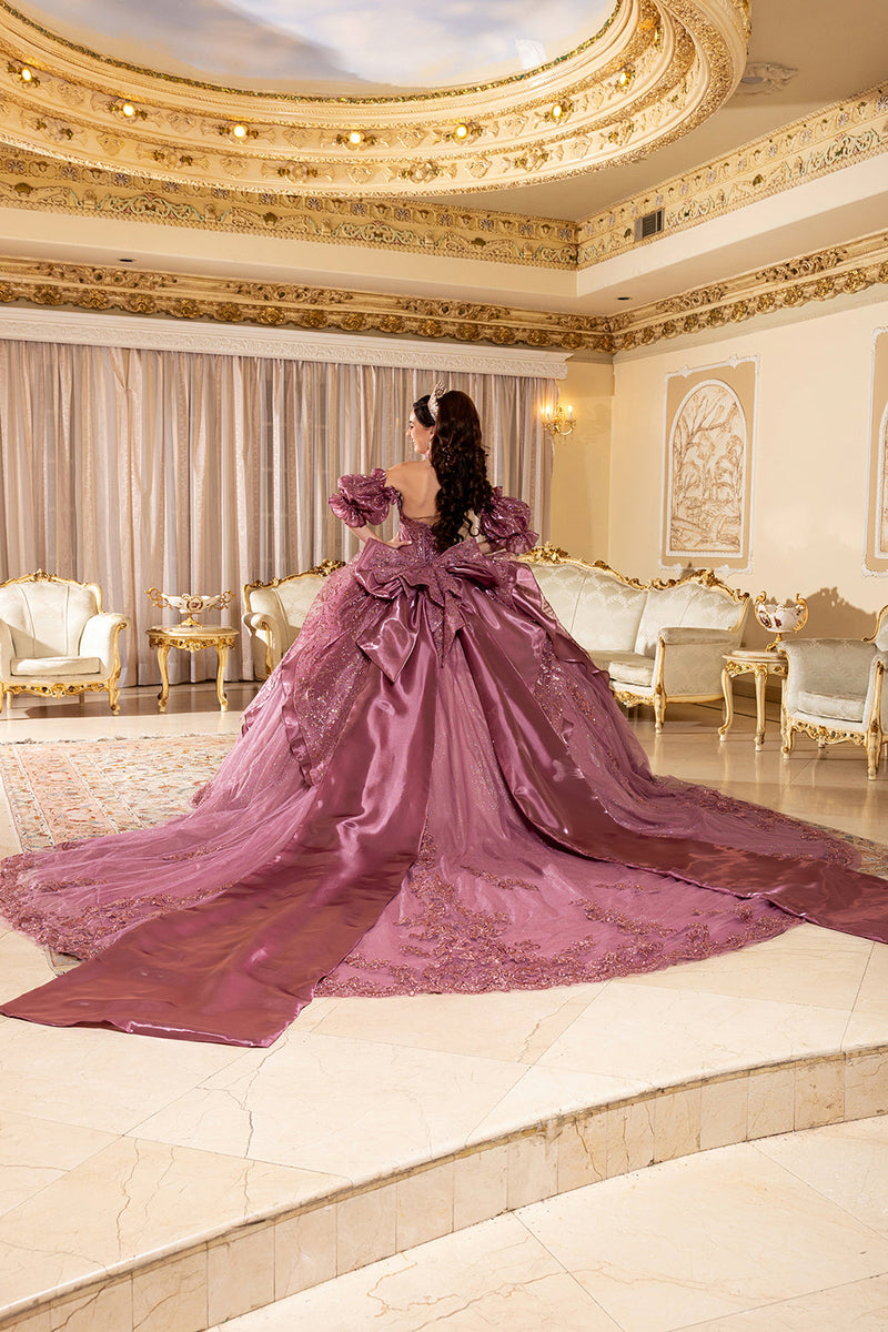 Off-Shoulder Ruffle Puff Sleeve Illusion Corset Ball Gown QuinceaƱera Dress by Layla K LK310