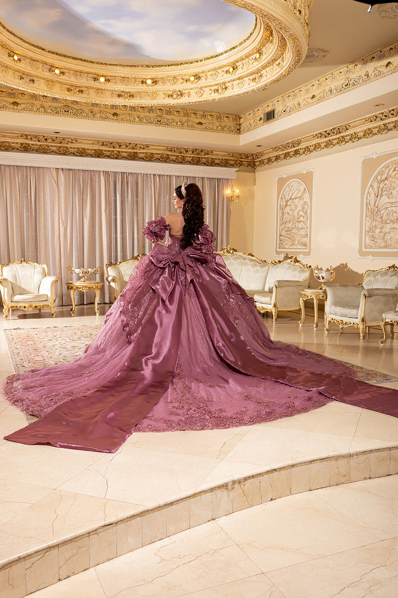 Off-Shoulder Ruffle Puff Sleeve Illusion Corset Ball Gown QuinceaƱera Dress by Layla K LK310