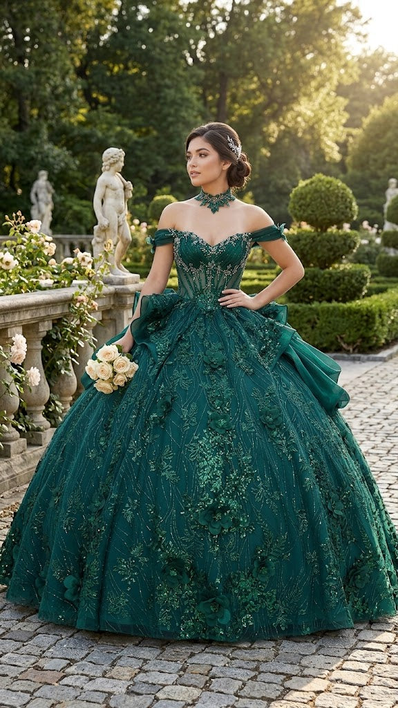 Off-Shoulder Sweetheart Beaded Corset Glitter Ball Gown QuinceaƱera Dress by Layla K LK313