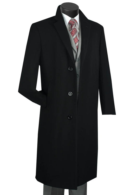 Men's Black Wool & Cashmere Overcoat – Classic Full Length Topcoat