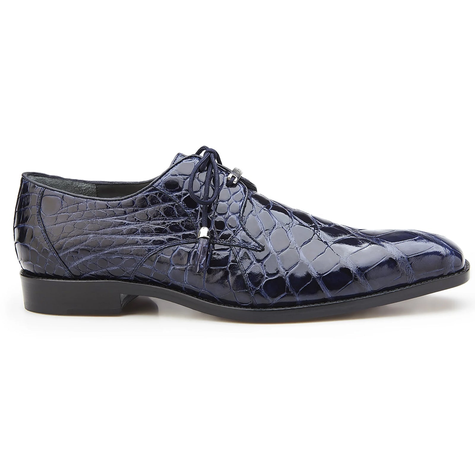 Men's Belvedere Lago Plain Toe American Alligator Dress Shoe in Navy