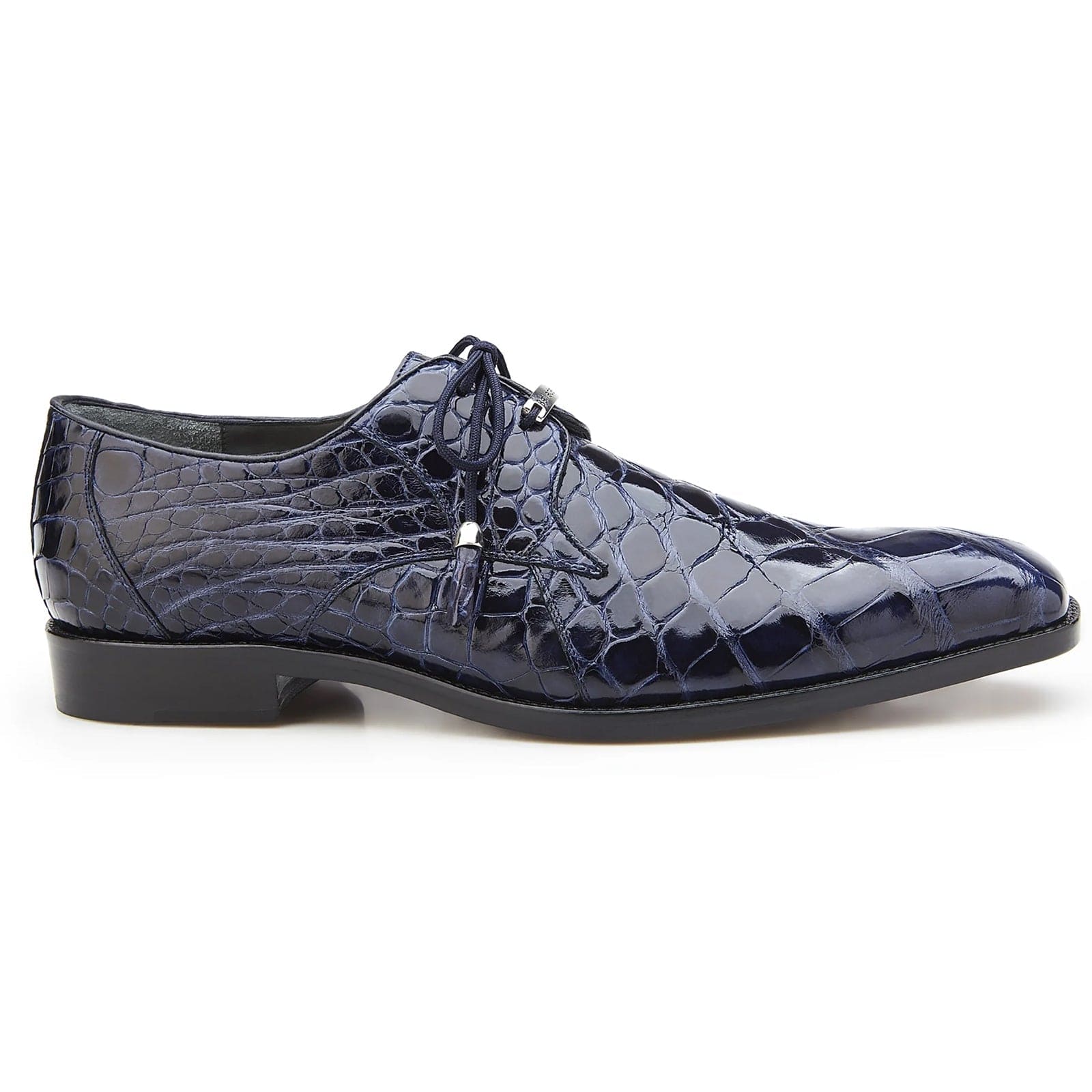 Men's Belvedere Lago Plain Toe American Alligator Dress Shoe in Navy