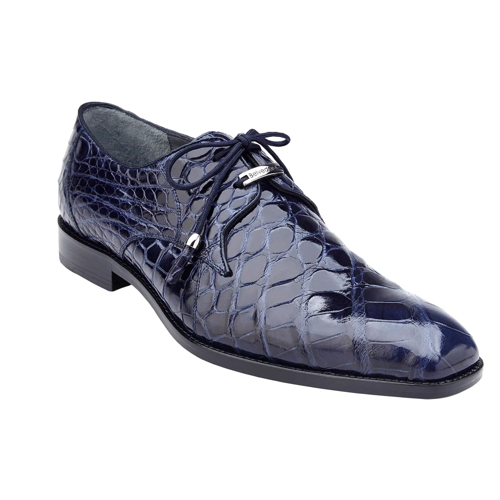 Men's Belvedere Lago Plain Toe American Alligator Dress Shoe in Navy