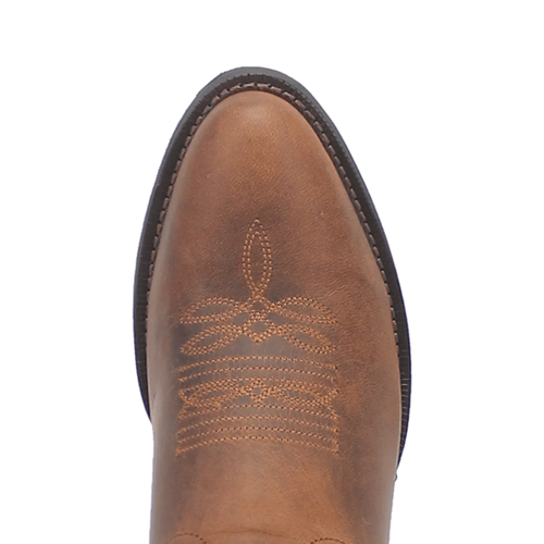 Laredo men's Birchwood boot: Pointed toe, light brown leather upper with tonal stitching. Durable rubber sole. Classic western style.