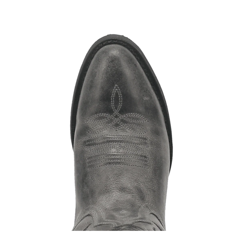 Laredo Men's Harding boot. Black leather upper, pointed toe. Embossed shaft detailing with visible stitching. Leather sole. Stylish and durable.