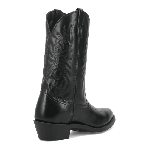 Laredo Men's Paris Western Boot: Black leather, pointed toe, detailed stitching, and a low stacked heel. Stylish and stable design.