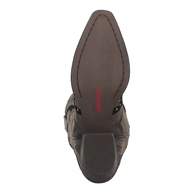Laredo Women's Skyla Boot: Dark brown, textured finish. Pointed toe, low stacked heel, and smooth outsole. Features subtle western-style stitching.