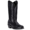 Laredo Paris black leather R toe men's boots. Tall shaft, intricate stitching, pointed R toe, and low stacked heel. All black.