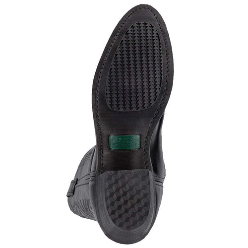 Laredo Paris Black Leather R Toe Men's Boots: Black leather, smooth finish, rounded toe. Textured sole for grip. Subtle side detailing. Simple, structured design.