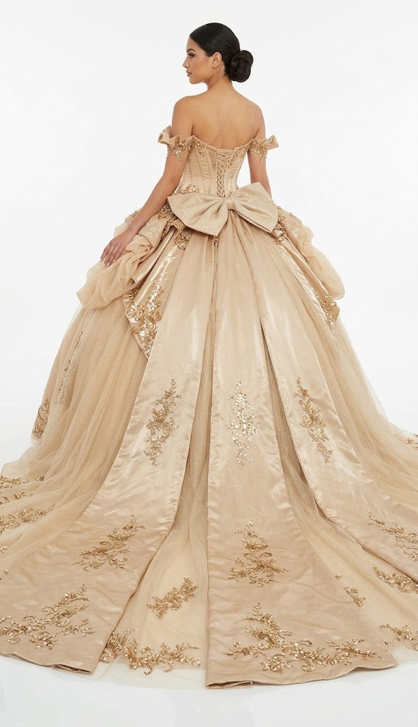 Off-Shoulder Crystal Beaded Corset Organza Ruffle Ball Gown QuinceaƱera Dress by Layla K LK307