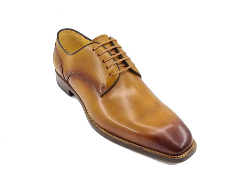 Mens Burnished Plain Toe Blucher with Leather Sole