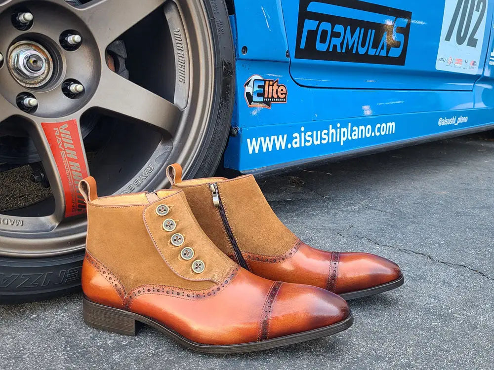 Mixed Media Leather and Suede Slip-On Boot