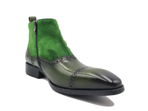 Mixed Media Leather and Suede Slip-On Boot