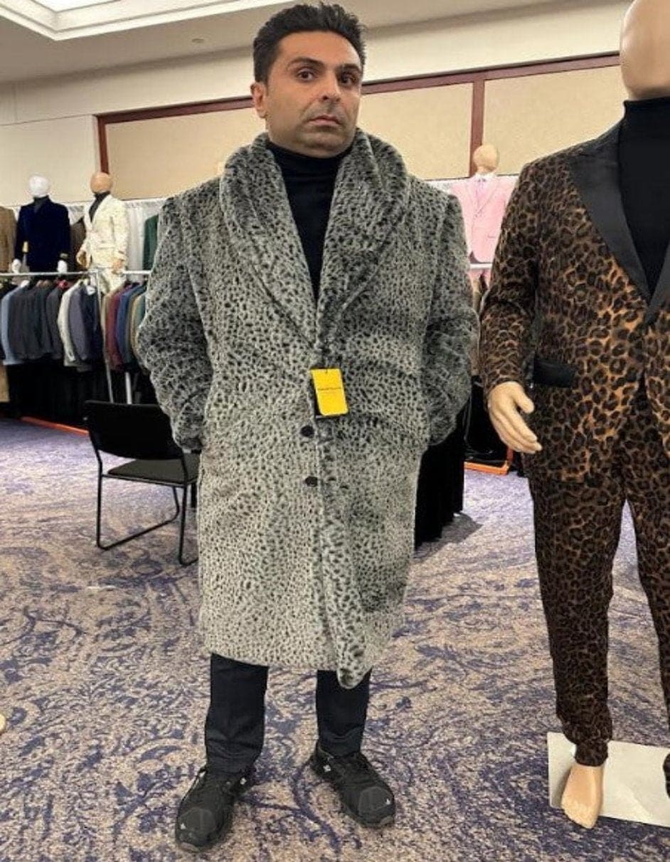 Long Faux Fur Coat with Wide Lapel - Gray main image 1
