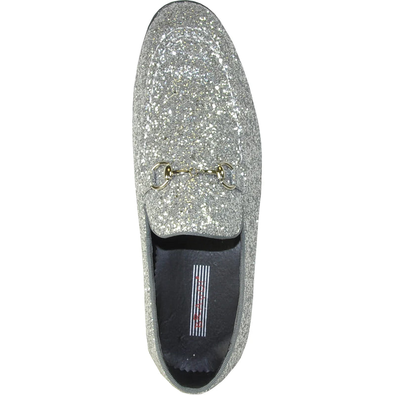 Bravo Mens Modern Glitter Sequin Prom Tuxedo Loafer in Silver Grey - Men's Dress Shoes