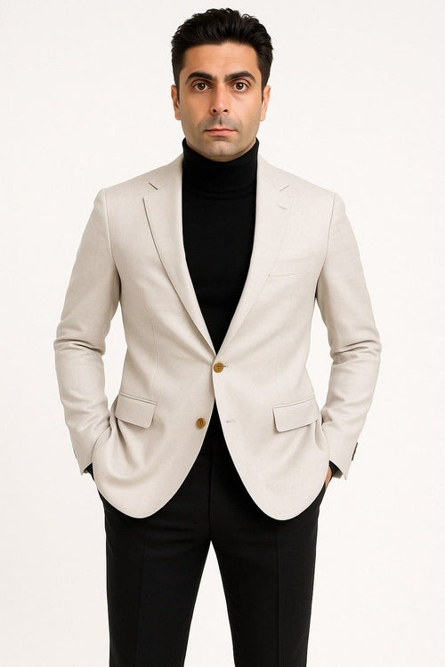 Mens Light Beige Casual Blazer with Slim Fit and Notch Lapel