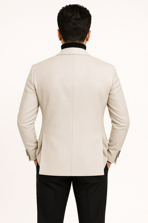 Mens Light Beige Casual Blazer with Slim Fit and Notch Lapel