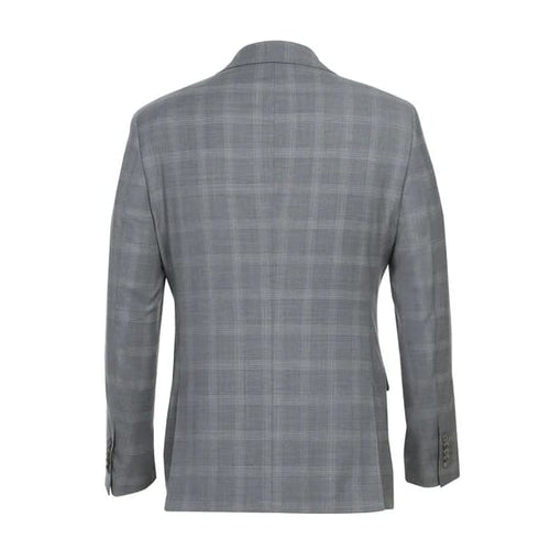 Wool Stretch Single Breasted Slim Fit Light Grey Windowpane Suit