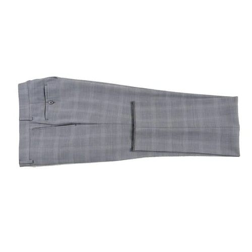 Wool Stretch Single Breasted Slim Fit Light Grey Windowpane Suit