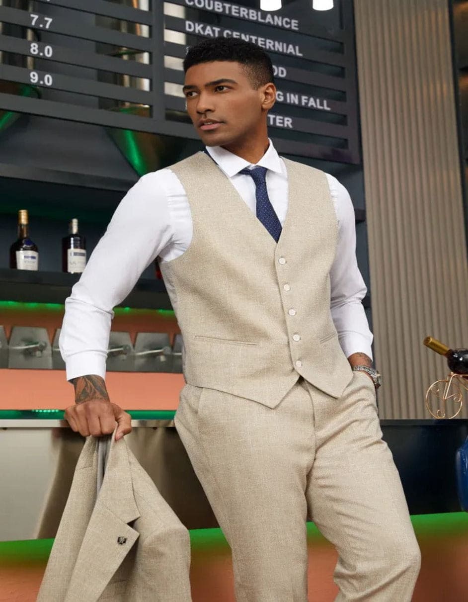 Men's Stacy Adam's Two Button Vested Summer Light Tan Suit
