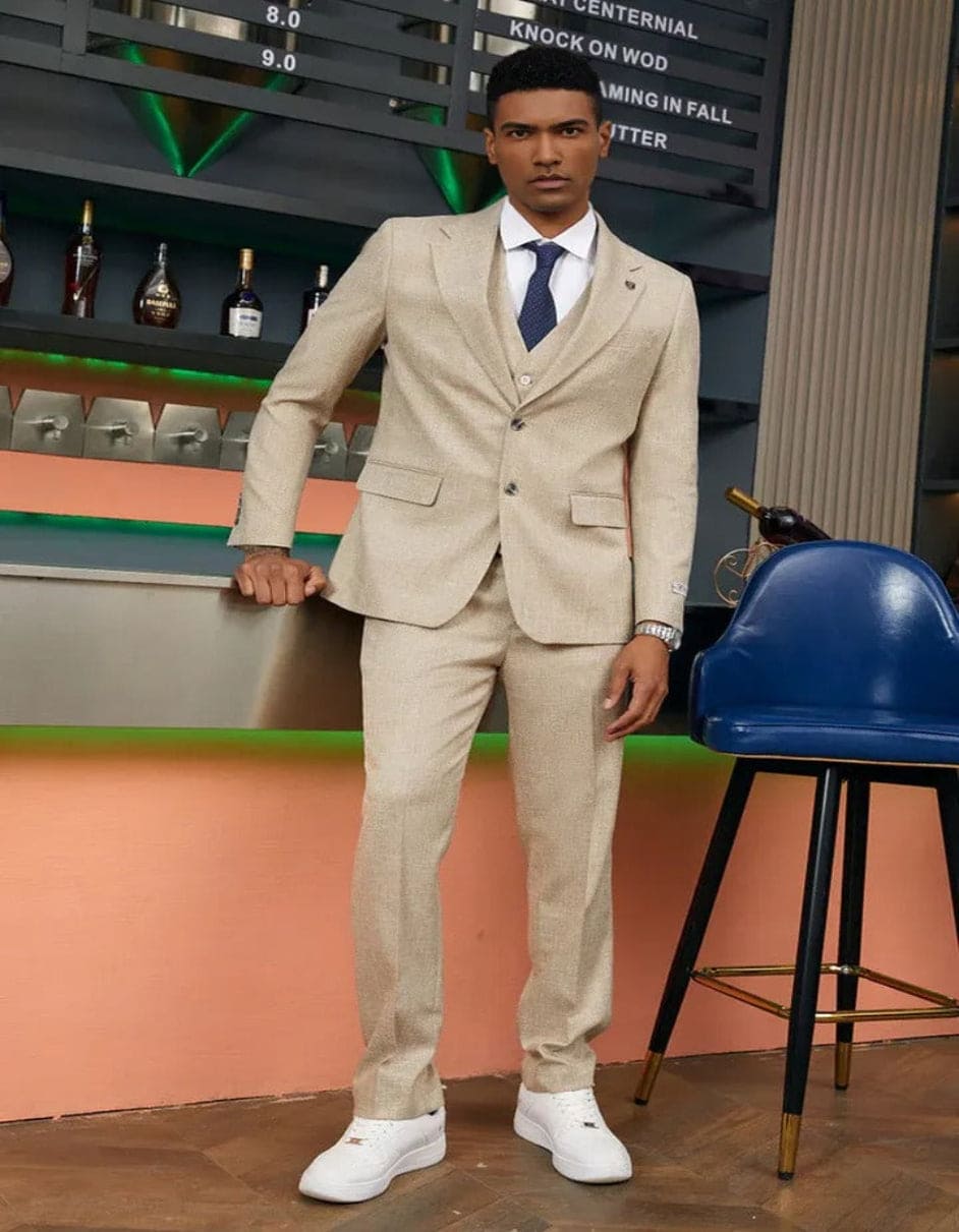 Men's Stacy Adam's Two Button Vested Summer Light Tan Suit