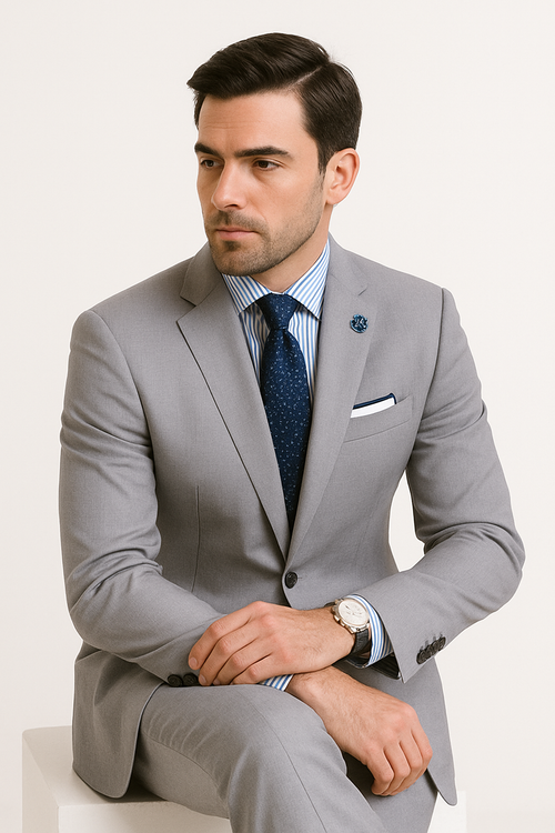 Slim Fit Men's Suit 2 Piece 2 Button in Light Gray