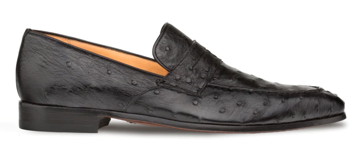 Lisbon Black Ostrich Slip-On by Mezlan – Genuine Exotic Penny Loafer, Made in Spain