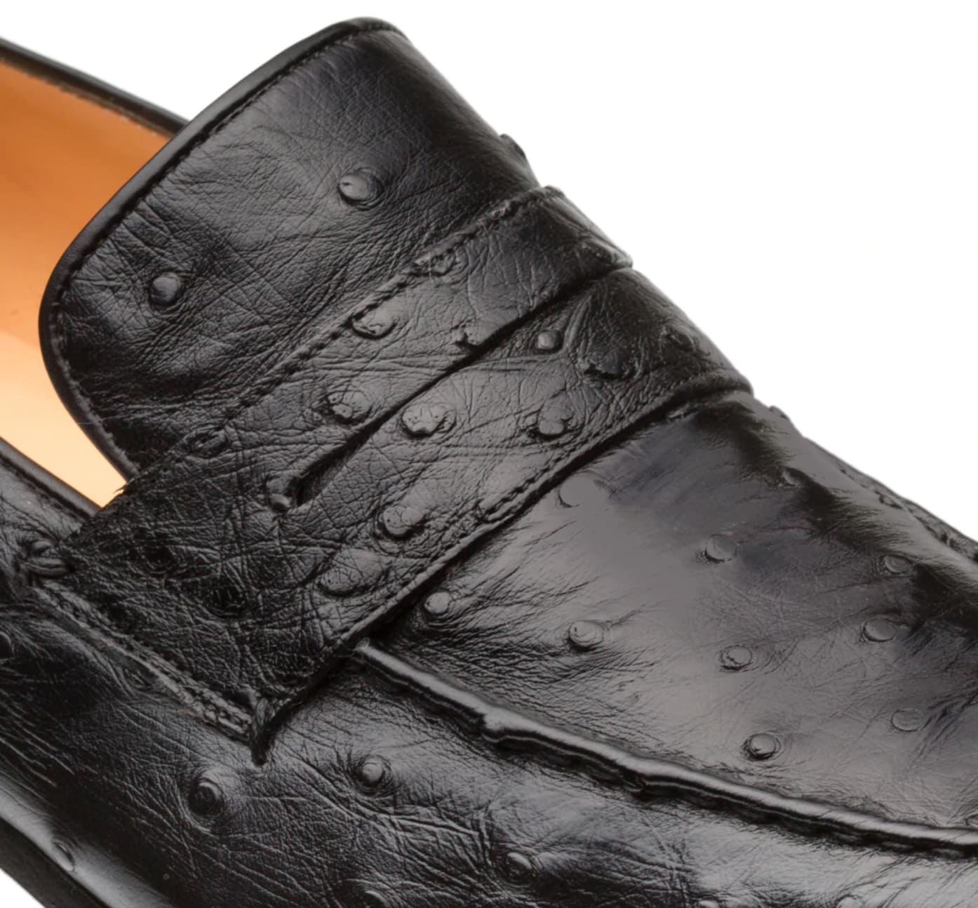 Lisbon Black Ostrich Slip-On by Mezlan – Genuine Exotic Penny Loafer, Made in Spain