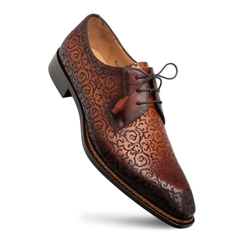 Lontani Cognac Embossed Calfskin Lace-Up by Mezlan – Elegant Designer Shoe Made in Spain