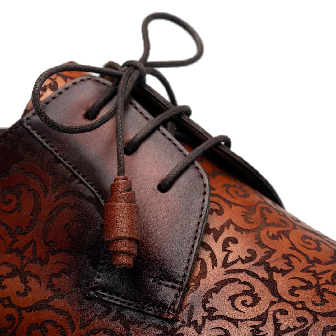 Lontani Cognac Embossed Calfskin Lace-Up by Mezlan – Elegant Designer Shoe Made in Spain
